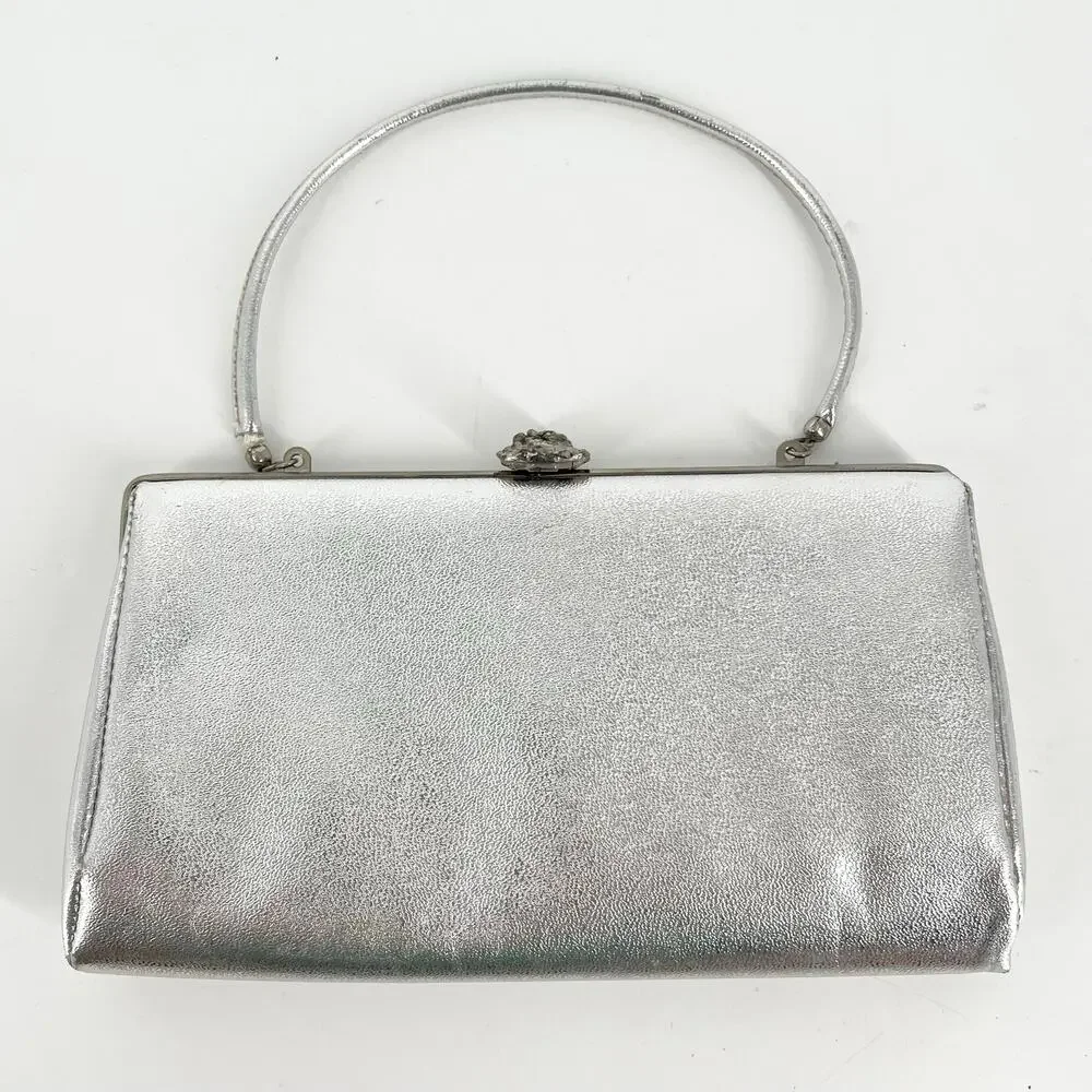 vintage silver metallic clutch evening bag